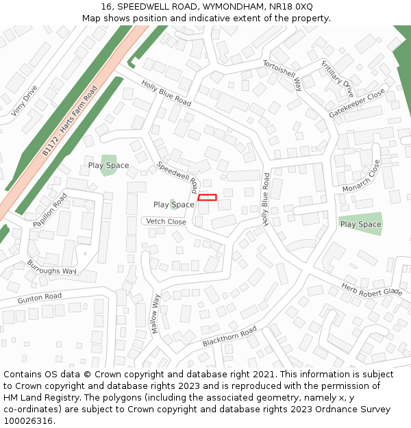 16, SPEEDWELL ROAD, WYMONDHAM, NR18 0XQ: Location map and indicative extent of plot