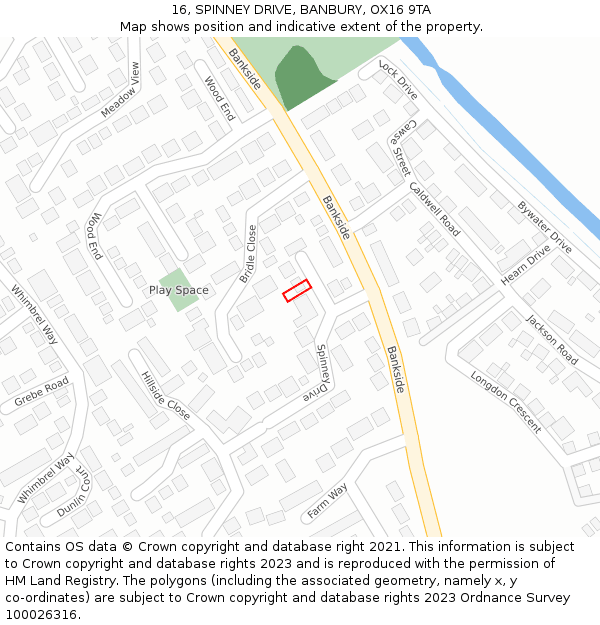 16, SPINNEY DRIVE, BANBURY, OX16 9TA: Location map and indicative extent of plot