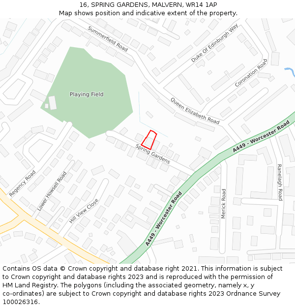 16, SPRING GARDENS, MALVERN, WR14 1AP: Location map and indicative extent of plot