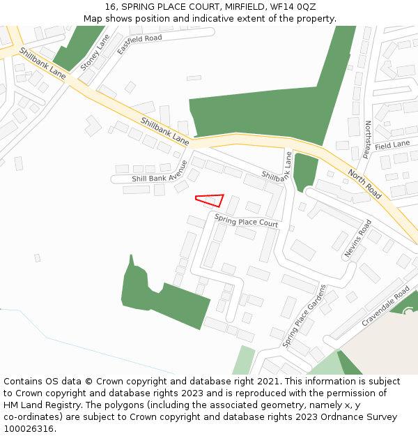 16, SPRING PLACE COURT, MIRFIELD, WF14 0QZ: Location map and indicative extent of plot