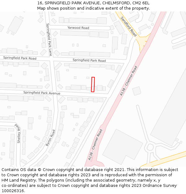 16, SPRINGFIELD PARK AVENUE, CHELMSFORD, CM2 6EL: Location map and indicative extent of plot