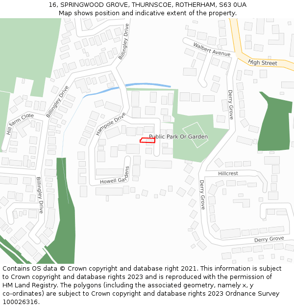 16, SPRINGWOOD GROVE, THURNSCOE, ROTHERHAM, S63 0UA: Location map and indicative extent of plot