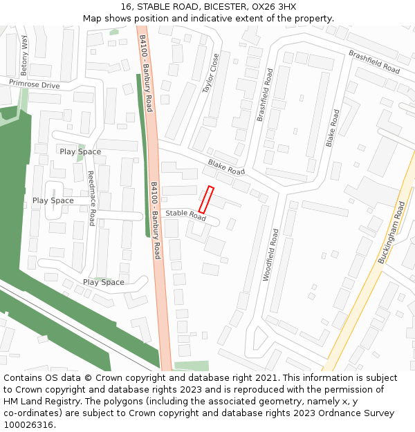 16, STABLE ROAD, BICESTER, OX26 3HX: Location map and indicative extent of plot