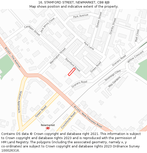 16, STAMFORD STREET, NEWMARKET, CB8 8JB: Location map and indicative extent of plot