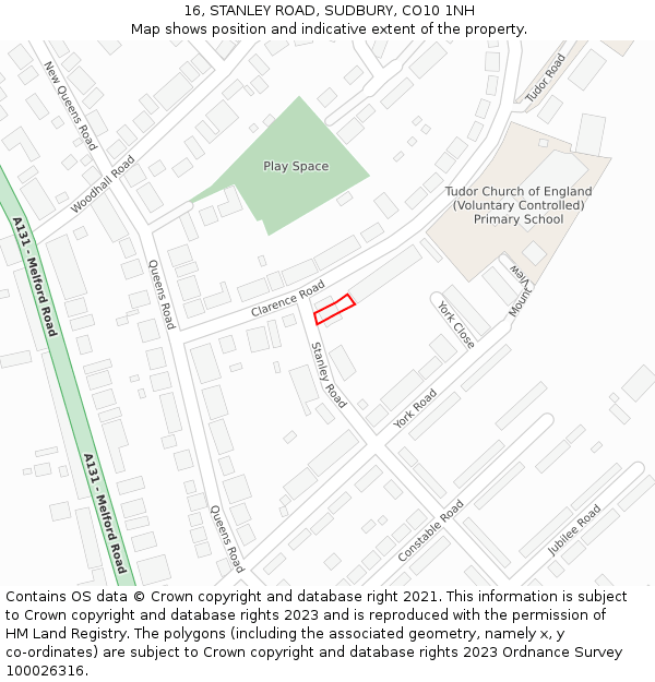 16, STANLEY ROAD, SUDBURY, CO10 1NH: Location map and indicative extent of plot