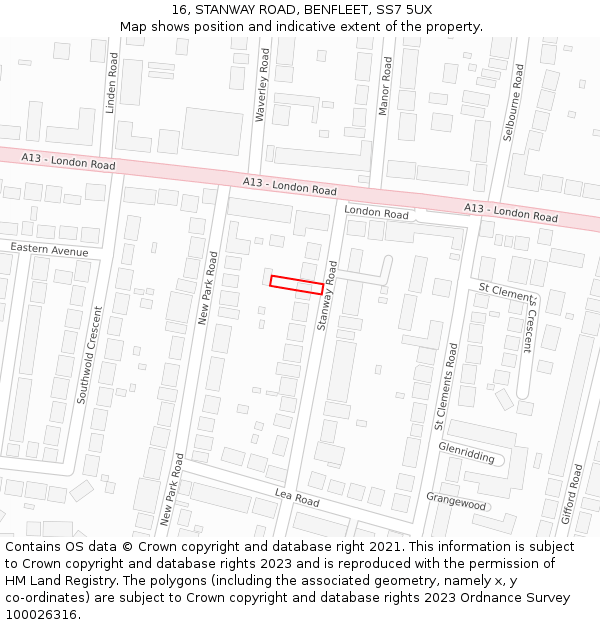 16, STANWAY ROAD, BENFLEET, SS7 5UX: Location map and indicative extent of plot