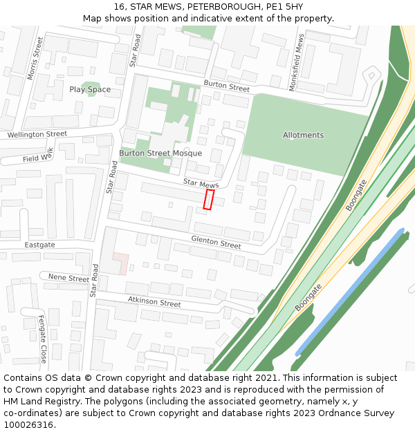 16, STAR MEWS, PETERBOROUGH, PE1 5HY: Location map and indicative extent of plot