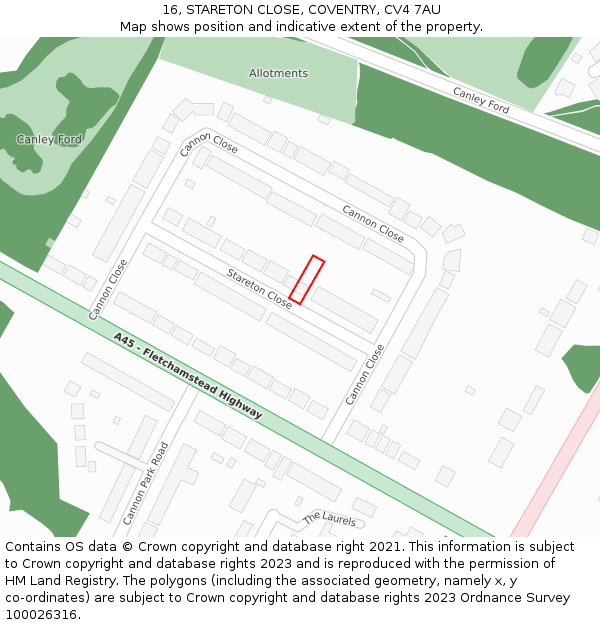 16, STARETON CLOSE, COVENTRY, CV4 7AU: Location map and indicative extent of plot