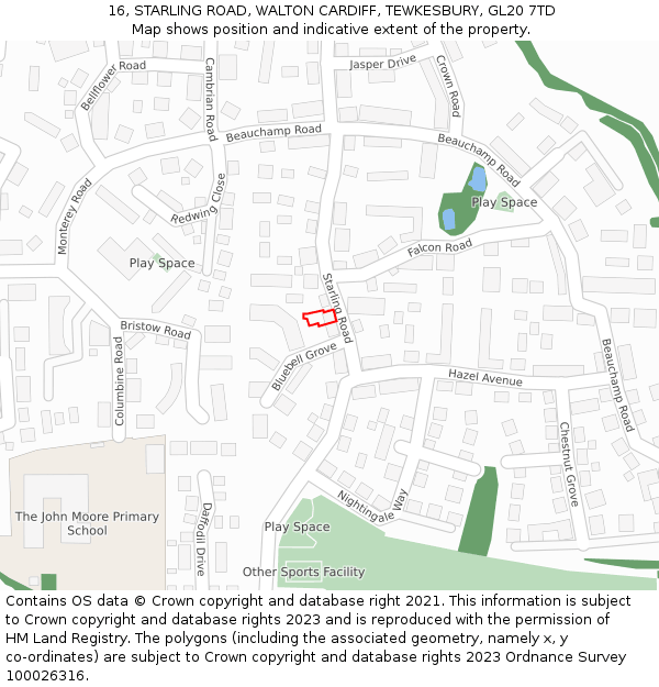 16, STARLING ROAD, WALTON CARDIFF, TEWKESBURY, GL20 7TD: Location map and indicative extent of plot