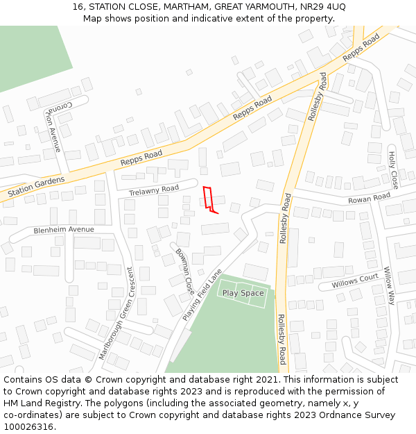 16, STATION CLOSE, MARTHAM, GREAT YARMOUTH, NR29 4UQ: Location map and indicative extent of plot
