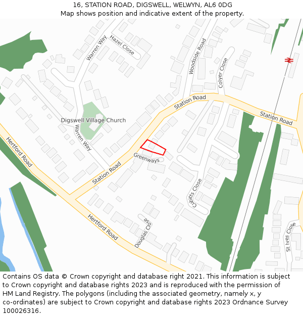 16, STATION ROAD, DIGSWELL, WELWYN, AL6 0DG: Location map and indicative extent of plot