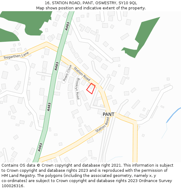 16, STATION ROAD, PANT, OSWESTRY, SY10 9QL: Location map and indicative extent of plot