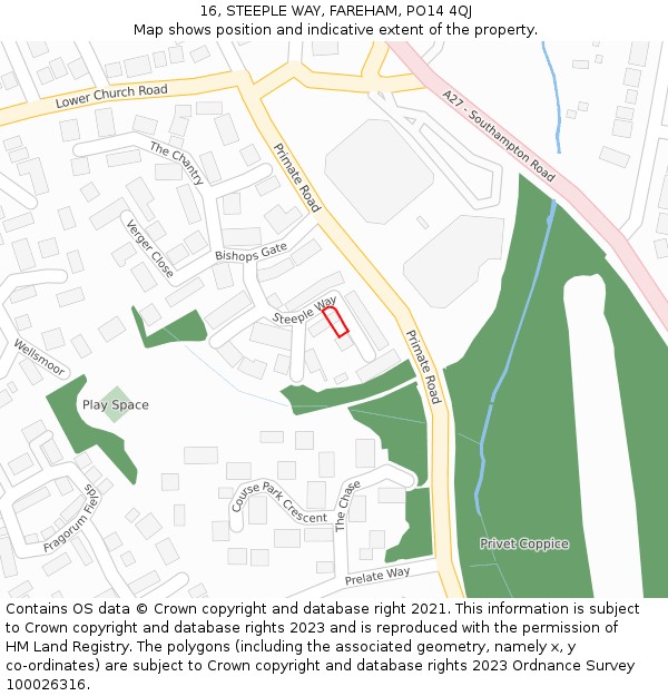 16, STEEPLE WAY, FAREHAM, PO14 4QJ: Location map and indicative extent of plot