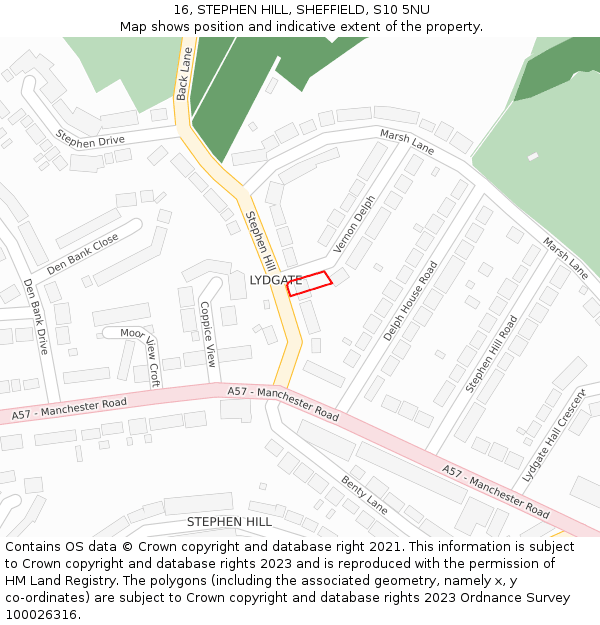 16, STEPHEN HILL, SHEFFIELD, S10 5NU: Location map and indicative extent of plot