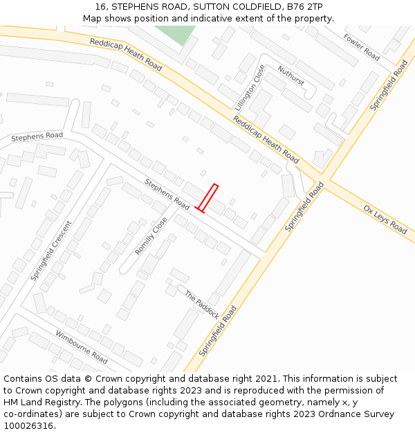 16, STEPHENS ROAD, SUTTON COLDFIELD, B76 2TP: Location map and indicative extent of plot