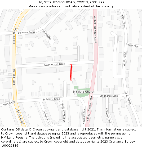 16, STEPHENSON ROAD, COWES, PO31 7PP: Location map and indicative extent of plot