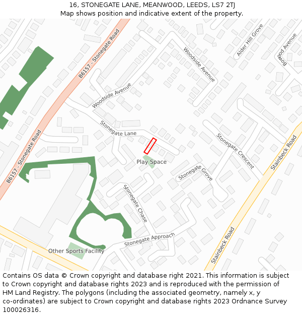 16, STONEGATE LANE, MEANWOOD, LEEDS, LS7 2TJ: Location map and indicative extent of plot
