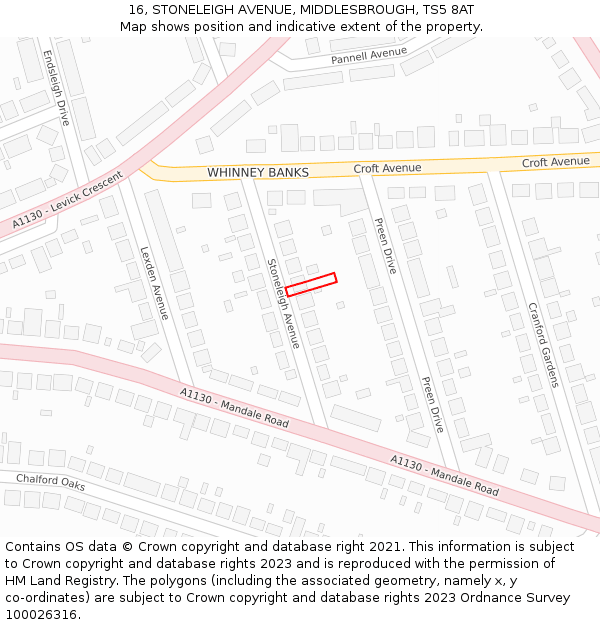 16, STONELEIGH AVENUE, MIDDLESBROUGH, TS5 8AT: Location map and indicative extent of plot