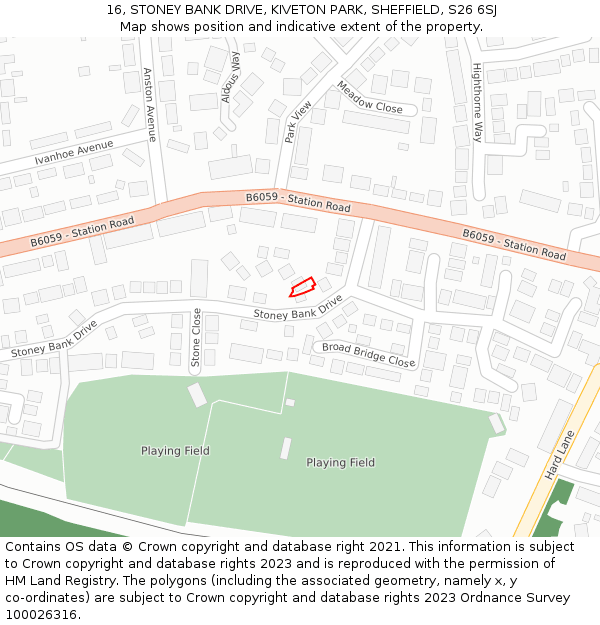 16, STONEY BANK DRIVE, KIVETON PARK, SHEFFIELD, S26 6SJ: Location map and indicative extent of plot