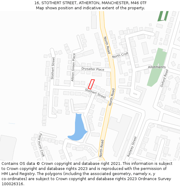 16, STOTHERT STREET, ATHERTON, MANCHESTER, M46 0TF: Location map and indicative extent of plot
