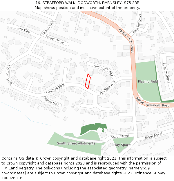 16, STRAFFORD WALK, DODWORTH, BARNSLEY, S75 3RB: Location map and indicative extent of plot