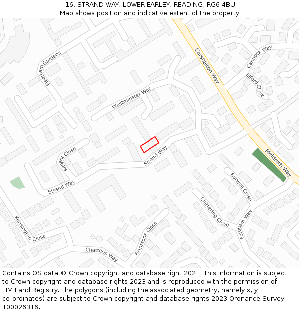 16, STRAND WAY, LOWER EARLEY, READING, RG6 4BU: Location map and indicative extent of plot