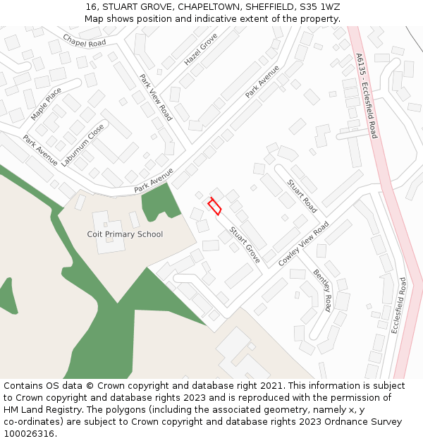16, STUART GROVE, CHAPELTOWN, SHEFFIELD, S35 1WZ: Location map and indicative extent of plot