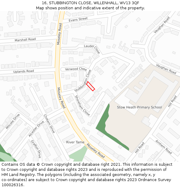 16, STUBBINGTON CLOSE, WILLENHALL, WV13 3QF: Location map and indicative extent of plot