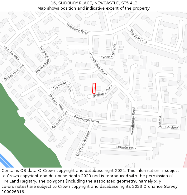 16, SUDBURY PLACE, NEWCASTLE, ST5 4LB: Location map and indicative extent of plot