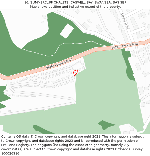 16, SUMMERCLIFF CHALETS, CASWELL BAY, SWANSEA, SA3 3BP: Location map and indicative extent of plot