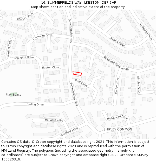 16, SUMMERFIELDS WAY, ILKESTON, DE7 9HF: Location map and indicative extent of plot