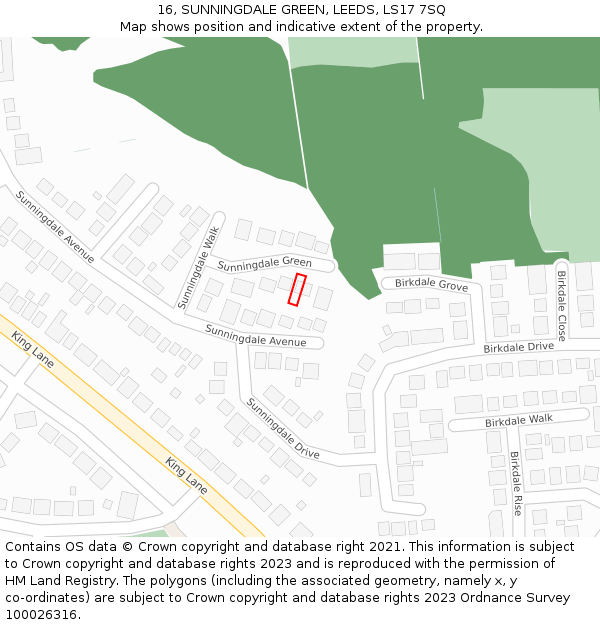 16, SUNNINGDALE GREEN, LEEDS, LS17 7SQ: Location map and indicative extent of plot