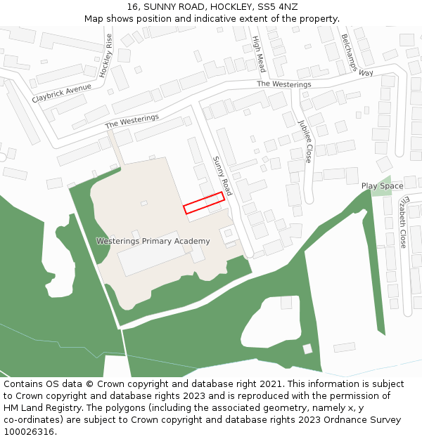 16, SUNNY ROAD, HOCKLEY, SS5 4NZ: Location map and indicative extent of plot