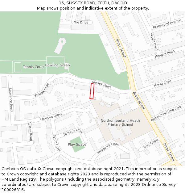 16, SUSSEX ROAD, ERITH, DA8 1JB: Location map and indicative extent of plot