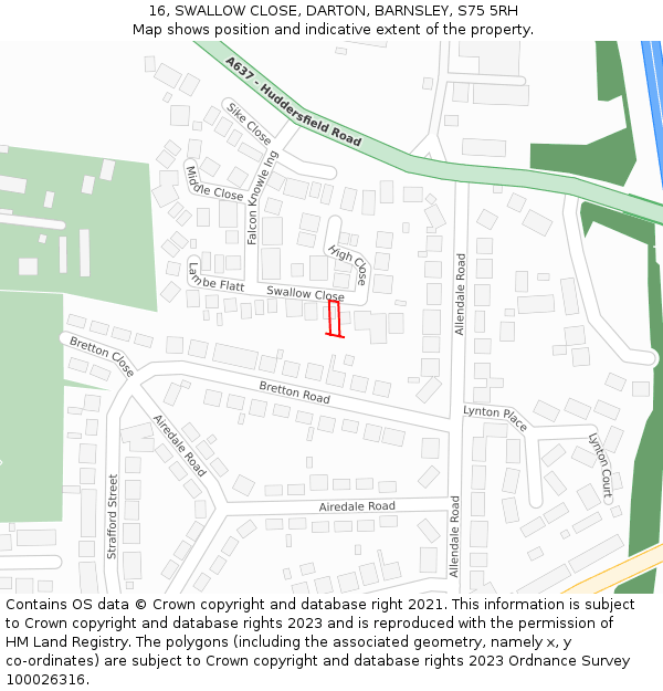 16, SWALLOW CLOSE, DARTON, BARNSLEY, S75 5RH: Location map and indicative extent of plot
