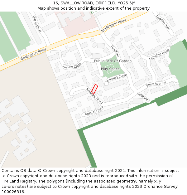 16, SWALLOW ROAD, DRIFFIELD, YO25 5JY: Location map and indicative extent of plot