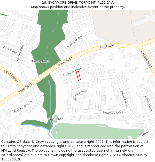 16, SYCAMORE DRIVE, TORPOINT, PL11 2NA: Location map and indicative extent of plot