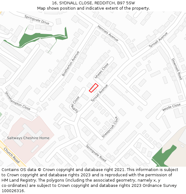 16, SYDNALL CLOSE, REDDITCH, B97 5SW: Location map and indicative extent of plot