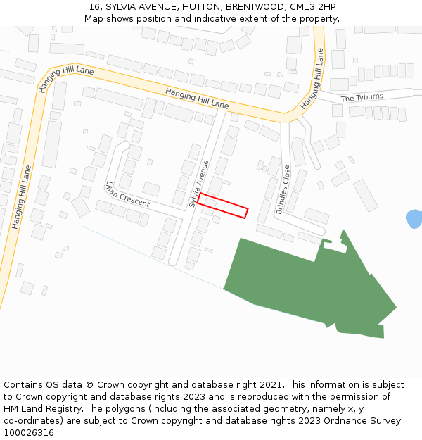 16, SYLVIA AVENUE, HUTTON, BRENTWOOD, CM13 2HP: Location map and indicative extent of plot