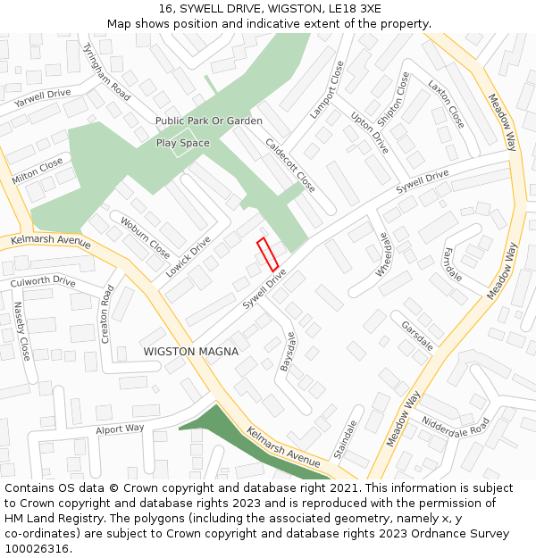 16, SYWELL DRIVE, WIGSTON, LE18 3XE: Location map and indicative extent of plot