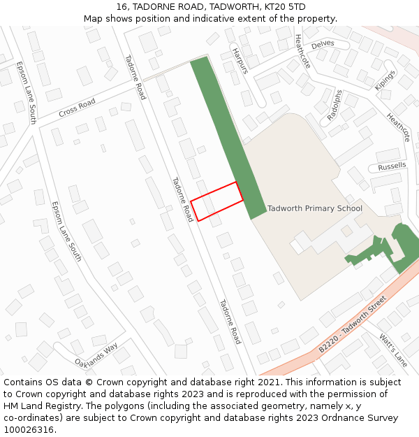 16, TADORNE ROAD, TADWORTH, KT20 5TD: Location map and indicative extent of plot