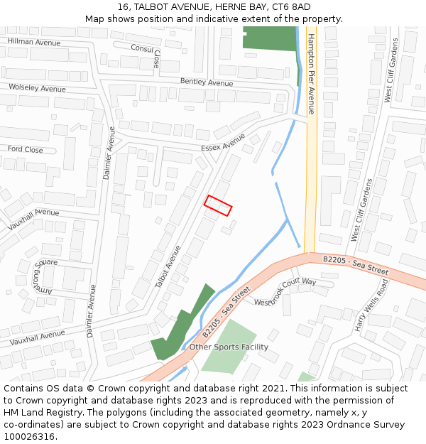 16, TALBOT AVENUE, HERNE BAY, CT6 8AD: Location map and indicative extent of plot
