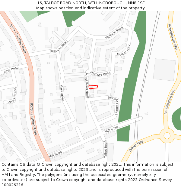 16, TALBOT ROAD NORTH, WELLINGBOROUGH, NN8 1SF: Location map and indicative extent of plot