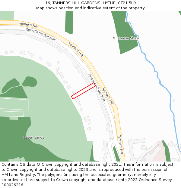 16, TANNERS HILL GARDENS, HYTHE, CT21 5HY: Location map and indicative extent of plot