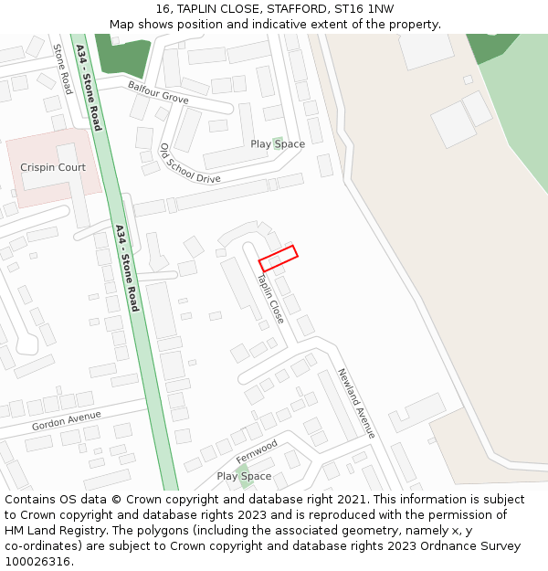 16, TAPLIN CLOSE, STAFFORD, ST16 1NW: Location map and indicative extent of plot