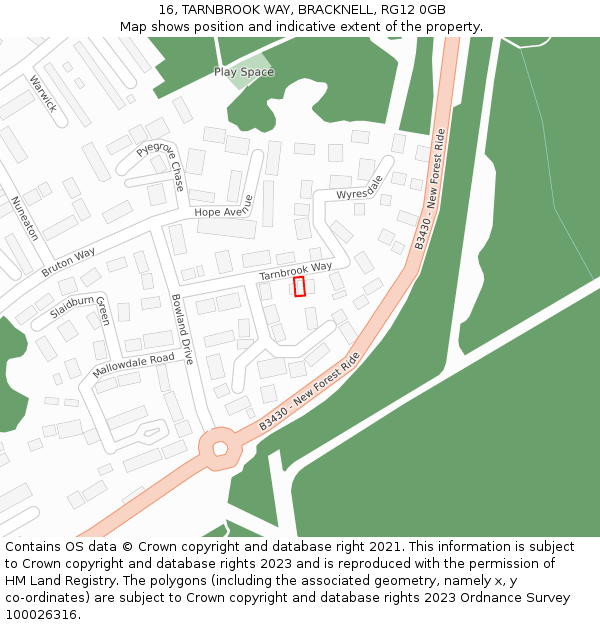 16, TARNBROOK WAY, BRACKNELL, RG12 0GB: Location map and indicative extent of plot