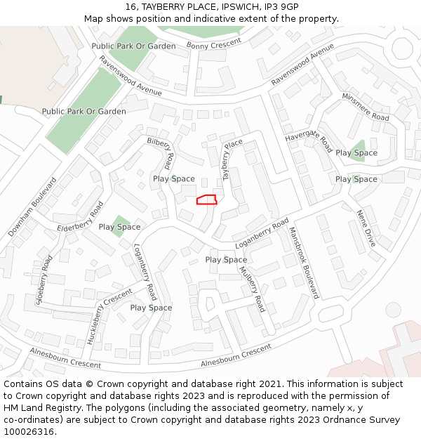 16, TAYBERRY PLACE, IPSWICH, IP3 9GP: Location map and indicative extent of plot
