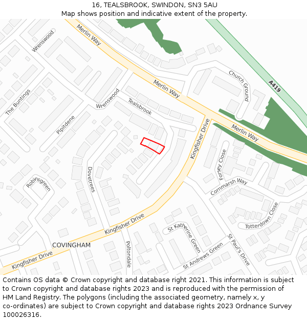 16, TEALSBROOK, SWINDON, SN3 5AU: Location map and indicative extent of plot