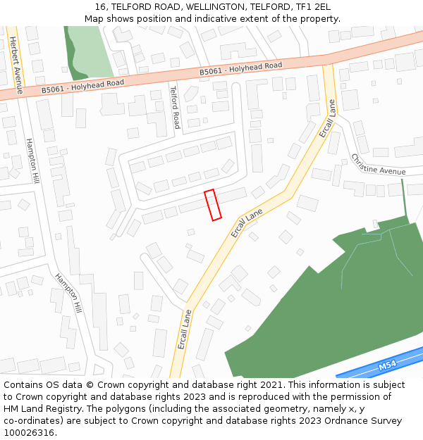 16, TELFORD ROAD, WELLINGTON, TELFORD, TF1 2EL: Location map and indicative extent of plot