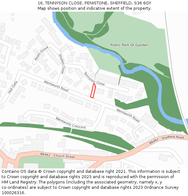 16, TENNYSON CLOSE, PENISTONE, SHEFFIELD, S36 6GY: Location map and indicative extent of plot